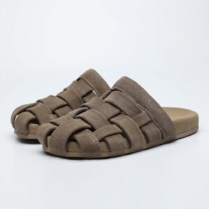 IMG11147 1 Closed Toe Suede Slides,Soft Footbed Mule Sandals,Japanese Style Suede Slides,Calf Suede Comfort Shoes,Woven Closed Toe Sandals