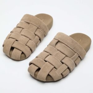 IMG11158 1 Closed Toe Suede Slides,Soft Footbed Mule Sandals,Japanese Style Suede Slides,Calf Suede Comfort Shoes,Woven Closed Toe Sandals