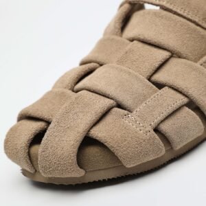 IMG11163 1 Closed Toe Suede Slides,Soft Footbed Mule Sandals,Japanese Style Suede Slides,Calf Suede Comfort Shoes,Woven Closed Toe Sandals