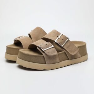 IMG11170 1 5CM Hidden Lift Sandals,Soft Footbed Slide Sandals,Double Buckle Suede Sandals,Japanese Style Footbed Sandals,Calf Suede Comfort Sandals
