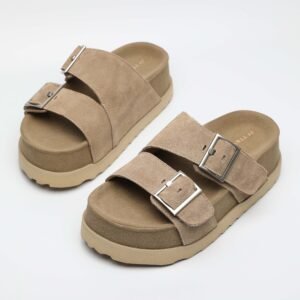 IMG11172 1 5CM Hidden Lift Sandals,Soft Footbed Slide Sandals,Double Buckle Suede Sandals,Japanese Style Footbed Sandals,Calf Suede Comfort Sandals