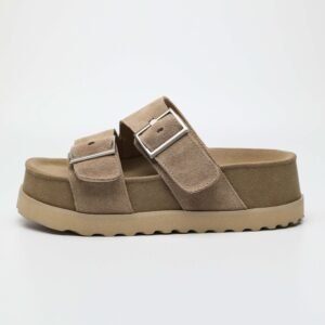 IMG11175 1 5CM Hidden Lift Sandals,Soft Footbed Slide Sandals,Double Buckle Suede Sandals,Japanese Style Footbed Sandals,Calf Suede Comfort Sandals