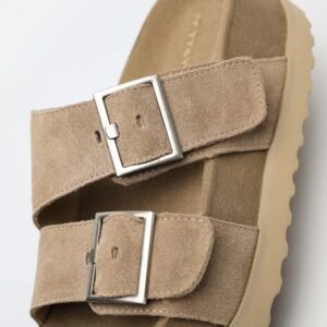 IMG11178 1 5CM Hidden Lift Sandals,Soft Footbed Slide Sandals,Double Buckle Suede Sandals,Japanese Style Footbed Sandals,Calf Suede Comfort Sandals