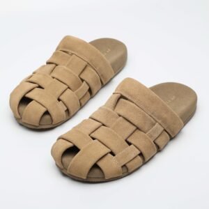 IMG11186 1 Closed Toe Suede Slides,Soft Footbed Mule Sandals,Japanese Style Suede Slides,Calf Suede Comfort Shoes,Woven Closed Toe Sandals