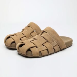 IMG11187 1 Closed Toe Suede Slides,Soft Footbed Mule Sandals,Japanese Style Suede Slides,Calf Suede Comfort Shoes,Woven Closed Toe Sandals