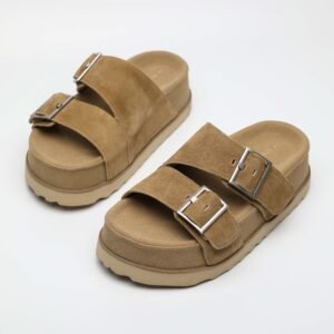 IMG11198 1 5CM Hidden Lift Sandals,Soft Footbed Slide Sandals,Double Buckle Suede Sandals,Japanese Style Footbed Sandals,Calf Suede Comfort Sandals