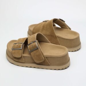 IMG11202 1 5CM Hidden Lift Sandals,Soft Footbed Slide Sandals,Double Buckle Suede Sandals,Japanese Style Footbed Sandals,Calf Suede Comfort Sandals