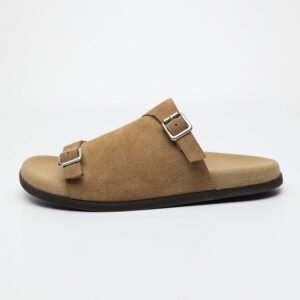 IMG11265 1 3CM Hidden Lift Sandals,Soft Footbed Slide Sandals,Double Buckle Suede Sandals,Japanese Style Suede Sandals,Calf Suede Comfort Sandals