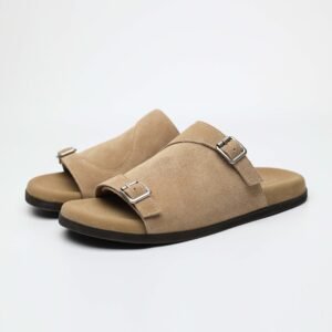 IMG11271 1 3CM Hidden Lift Sandals,Soft Footbed Slide Sandals,Double Buckle Suede Sandals,Japanese Style Suede Sandals,Calf Suede Comfort Sandals