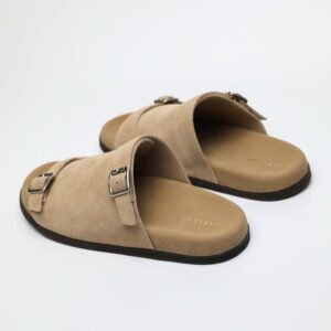 IMG11273 1 3CM Hidden Lift Sandals,Soft Footbed Slide Sandals,Double Buckle Suede Sandals,Japanese Style Suede Sandals,Calf Suede Comfort Sandals