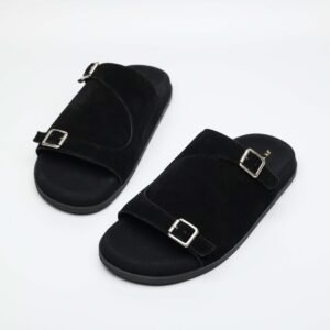 IMG11281 1 3CM Hidden Lift Sandals,Soft Footbed Slide Sandals,Double Buckle Suede Sandals,Japanese Style Suede Sandals,Calf Suede Comfort Sandals
