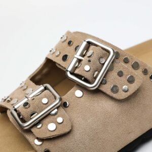 IMG11312 2 Soft Footbed Slide Sandals,Double Buckle Suede Sandals,Japanese Style Platform Sandals,Calf Suede Studded Sandals