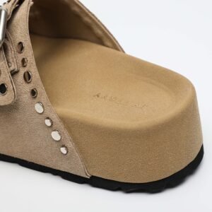 IMG11313 2 Soft Footbed Slide Sandals,Double Buckle Suede Sandals,Japanese Style Platform Sandals,Calf Suede Studded Sandals