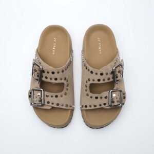 IMG11732 2 Soft Footbed Slide Sandals,Double Buckle Suede Sandals,Japanese Style Platform Sandals,Calf Suede Studded Sandals