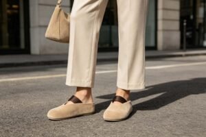 生成跨境电商详情图 去水印 Made from first-layer calf suede only,Closed toe design for soft coverage,Soft footbed for everyday comfort,Easy slip-on mule structure,Japanese-inspired minimalist style